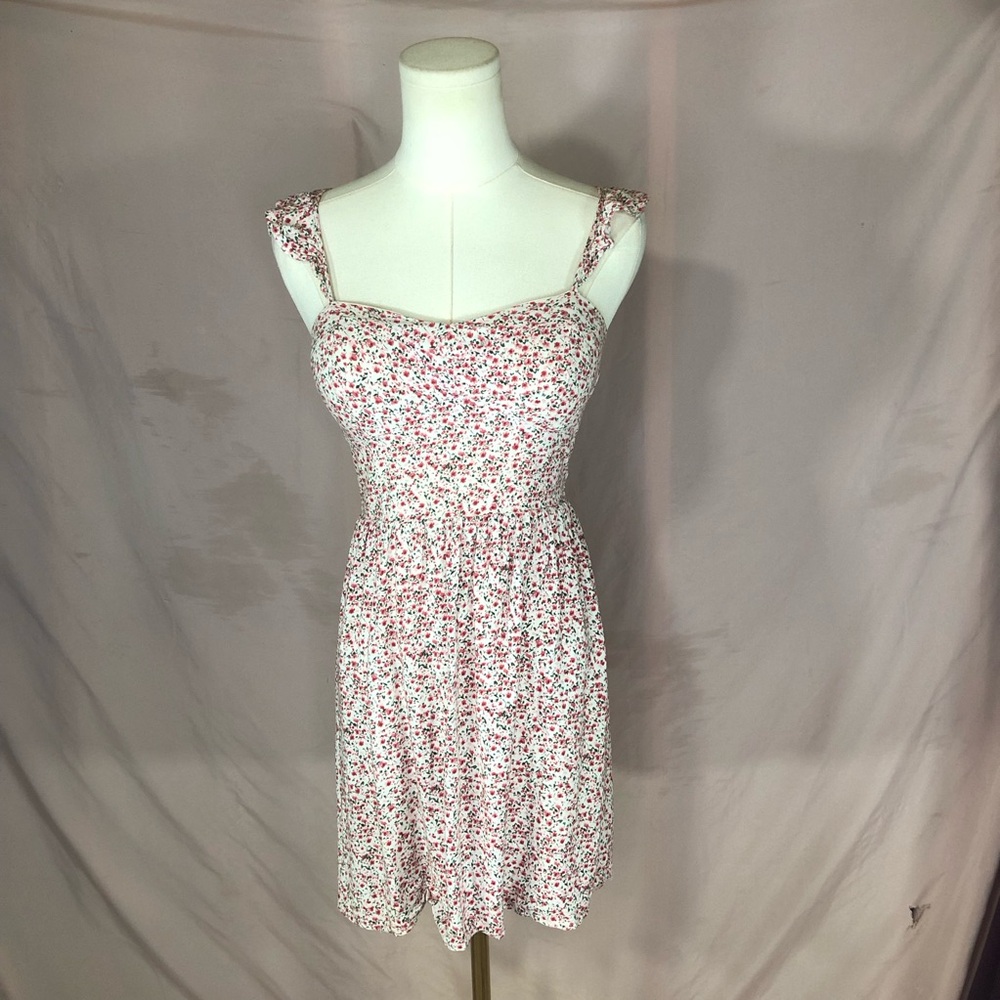 Floral Sundress with Sweetheart Neckline - White & Pink Size Small